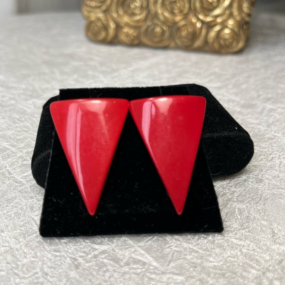 Vintage 80’s Bold Red Triangle Earrings